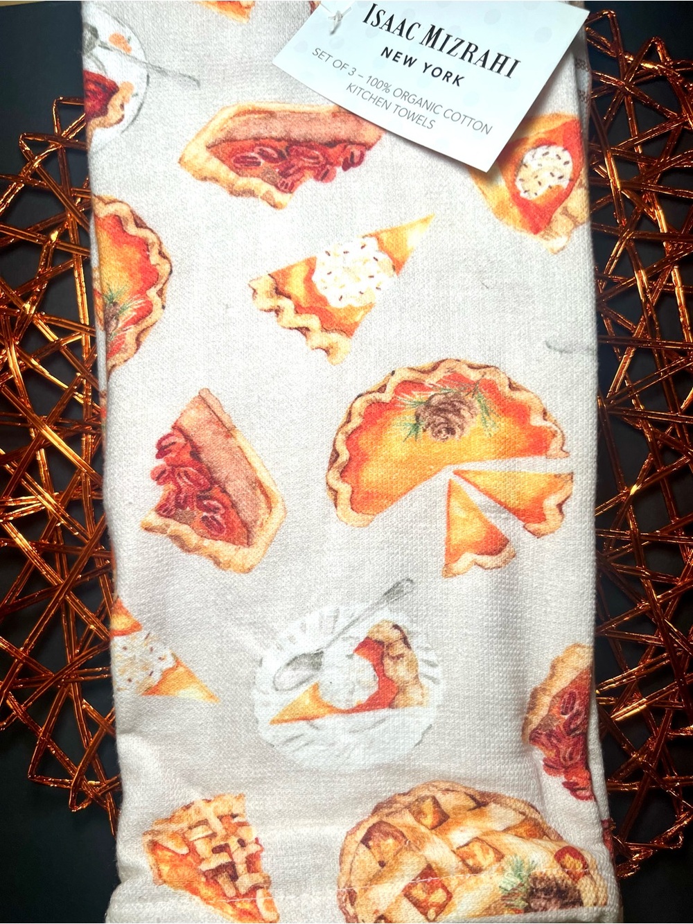 3 Harvest Pies Kitchen Towels Pumpkin Pecan Apple Orange Brown Plaid - Picture 5 of 11